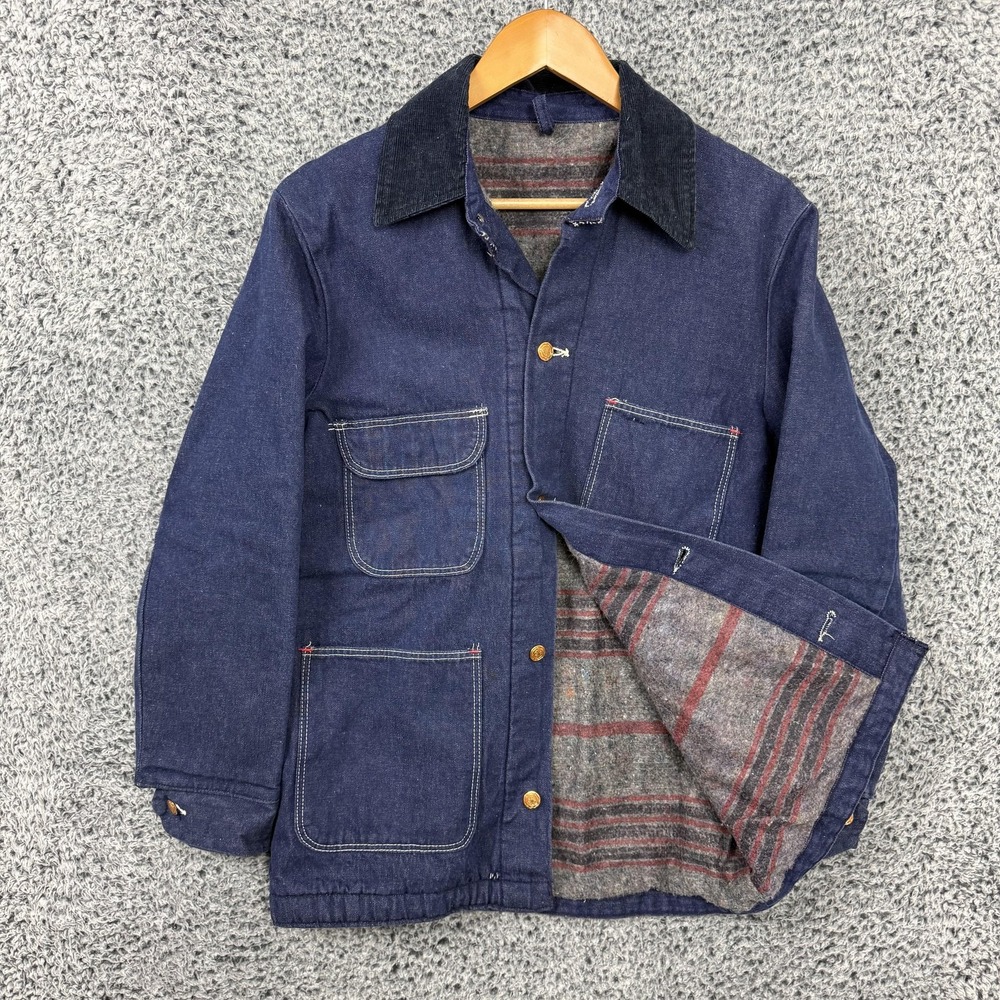 Vintage Wrangler Denim Chore Coat Mens Medium Blanket Lined Barn Made USA 70s